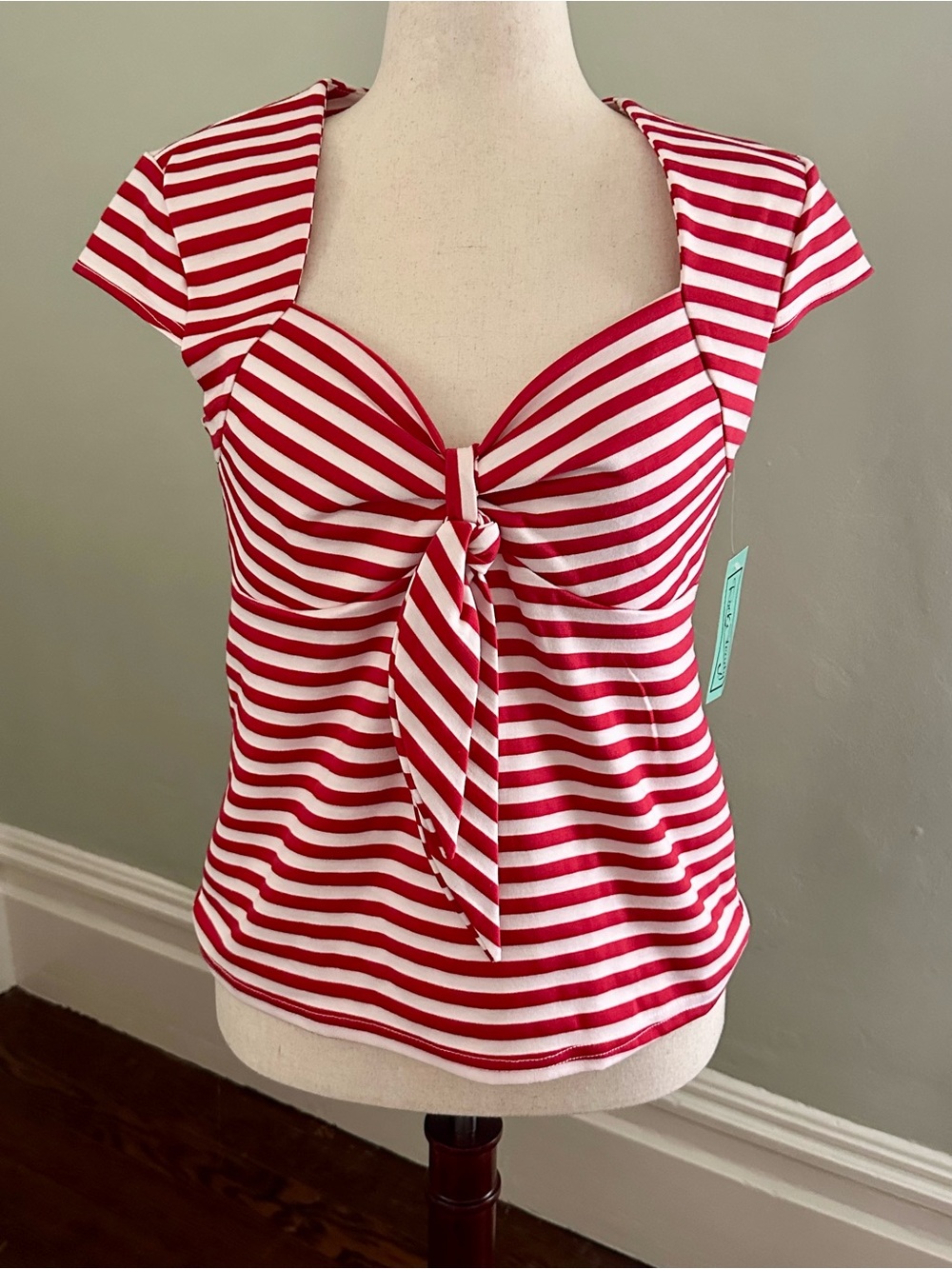 RockSteady Red & White Striped Tie-Front Short Sleeve Top